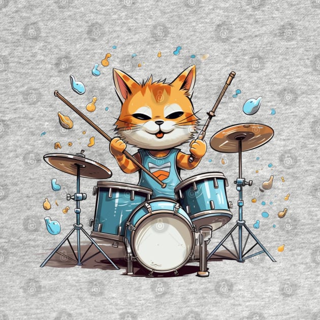 Cool Cat playing on Drums cartoon style by NatashaCuteShop